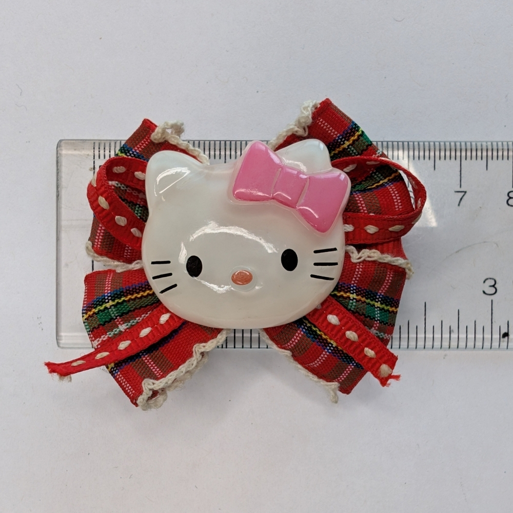 Hello Kitty Y2K Cat Cartoon Custom Red Tartan Clip in hair Bow - Picture 3 of 3